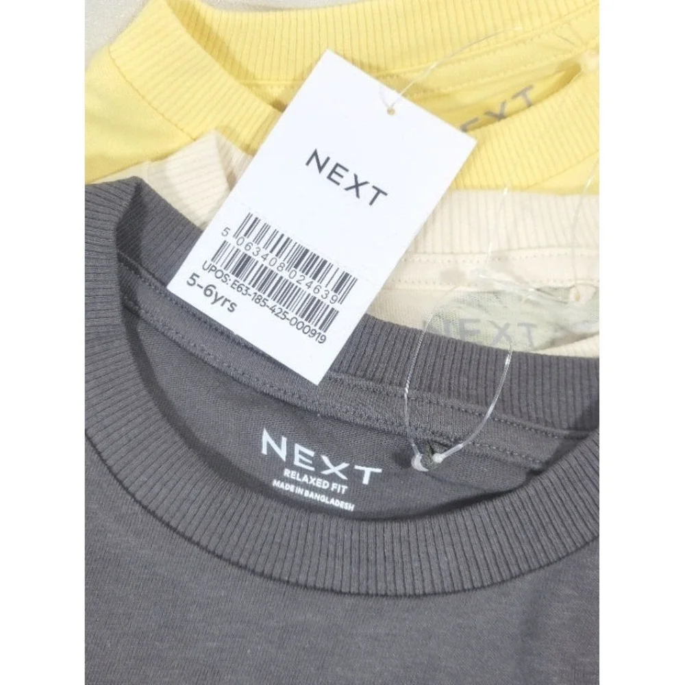 Next Boy's 3-Pack Monochrome/Yellow Dinosaur Short Sleeve T-Shirts Sz 5-6 Years